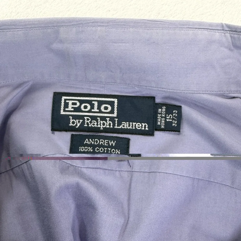 VTG 90's Polo Ralph Lauren Andrew 15 Blue/Lavender Shirt 100% Cotton Preppy